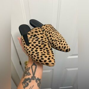 Jenni Kayne Leopard Animal Print Pointed Toe Pony Hair Mules Slip-Ons EU 37 US 7